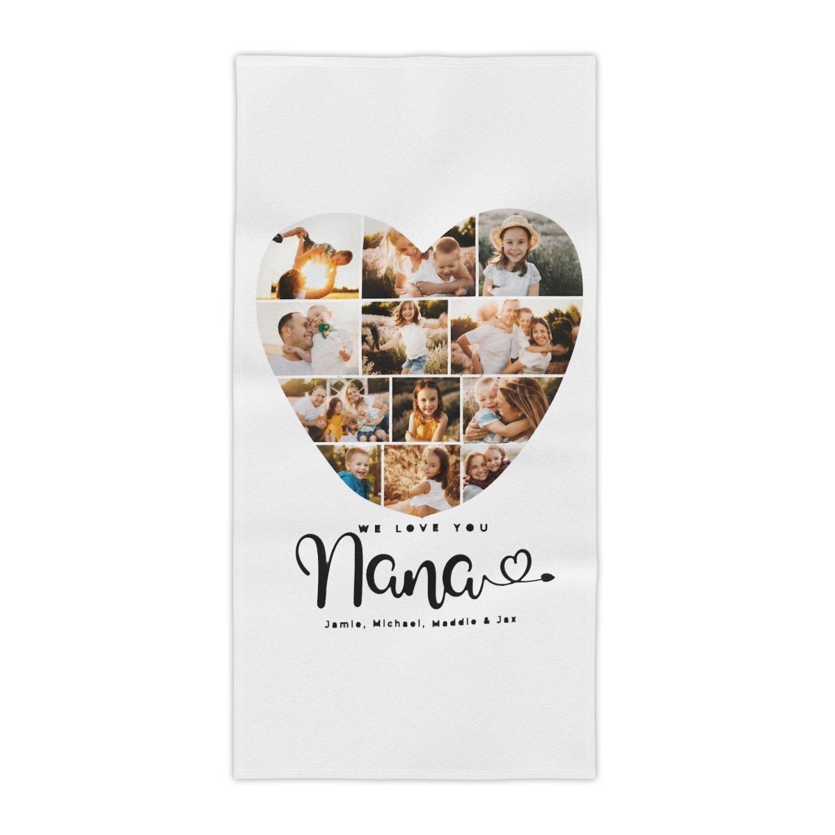 Nana We Love you Hearts Modern Photo Collage Kitchen Towel - alternate angle 2, merchandise